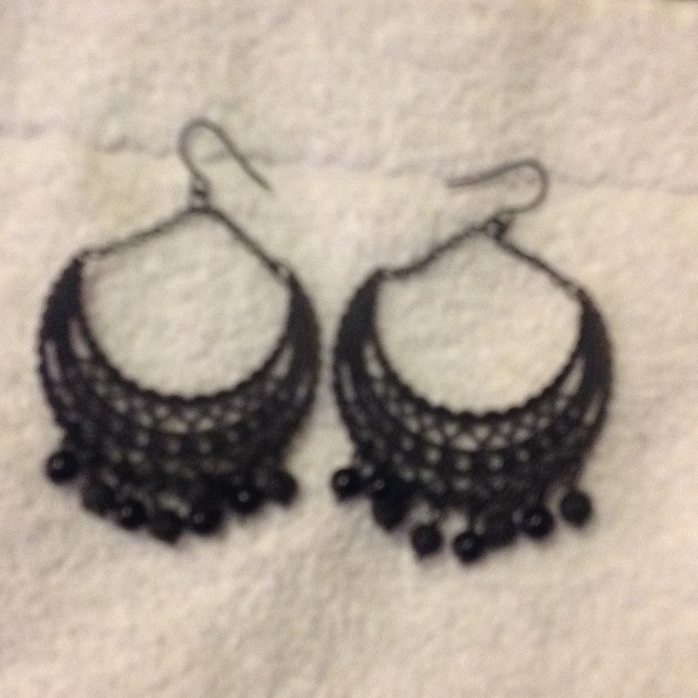 Black Hoop Earrings with dangling little balls